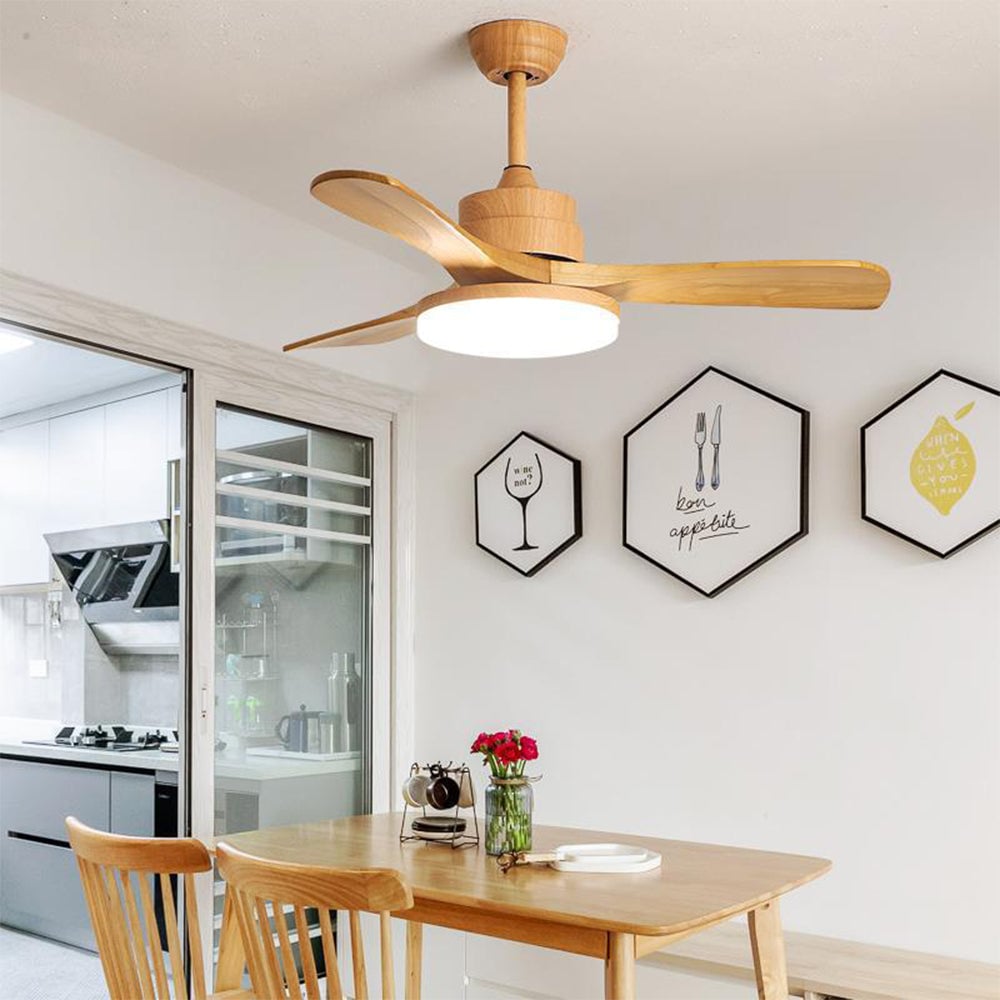 Haydn 5-Blade DC Ceiling Fan with Light, Summer, Black & Wood, 52'' - Cueteks