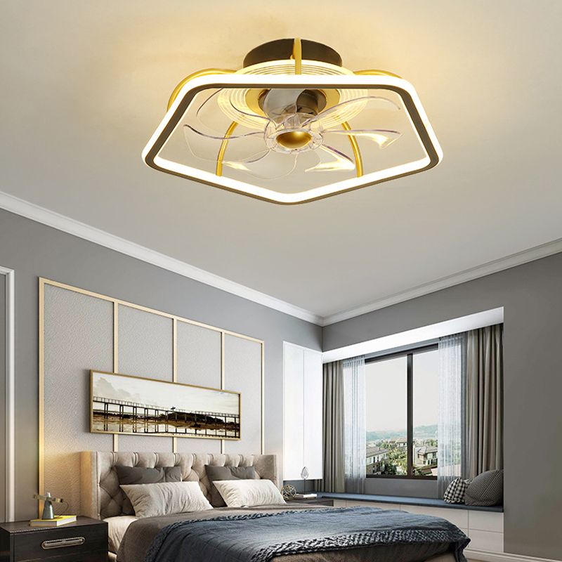 Edge 7-Blade Pentagon Black Ceiling Fan with Light, L 19" - Cueteks