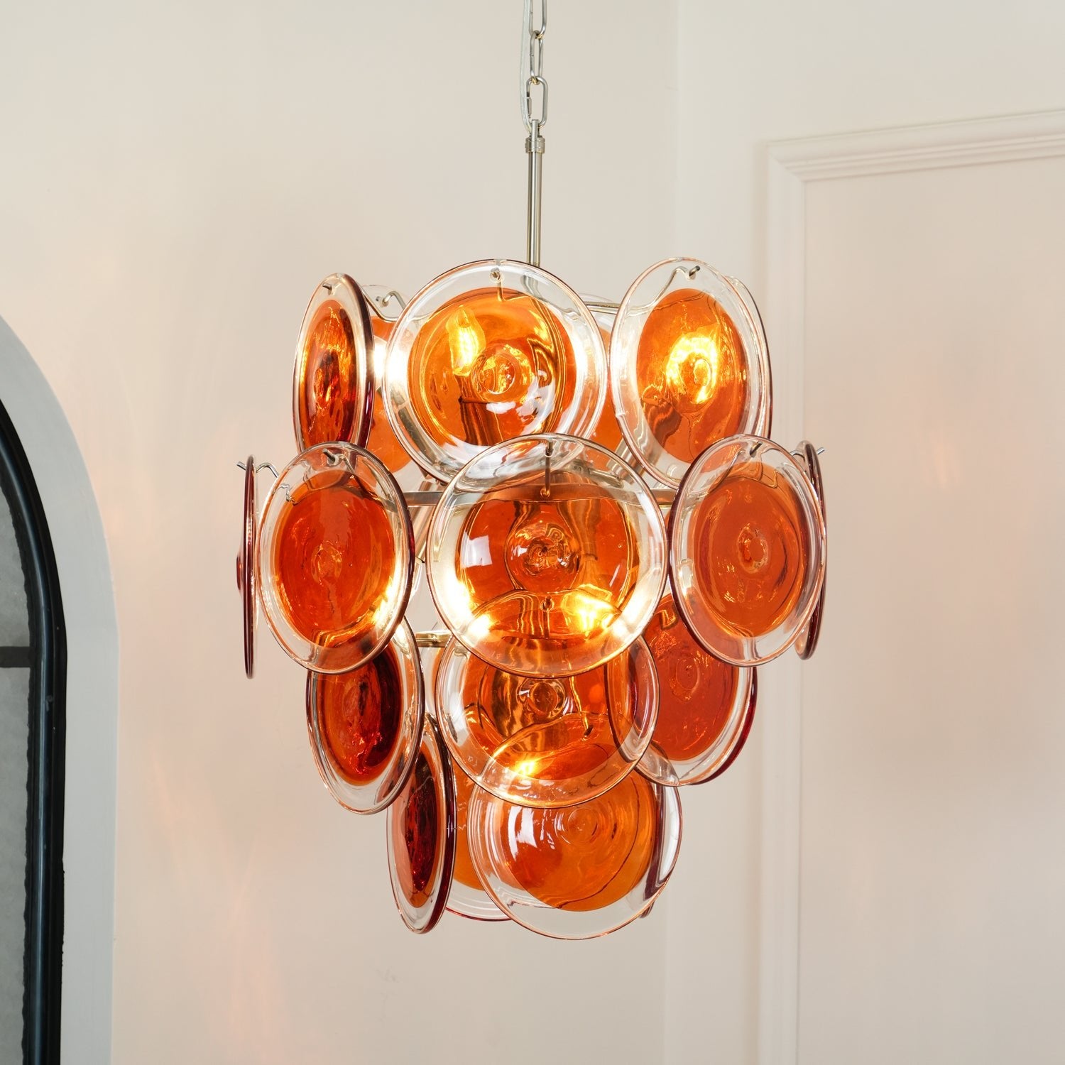 Murano Orange Disk Glass Chandelier - Cueteks