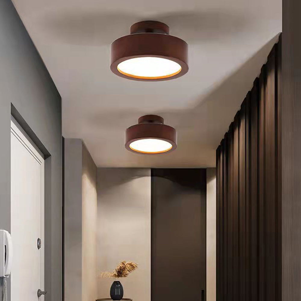 Contemporary Wood Round Flush Mount LED Ceiling Light - Cueteks