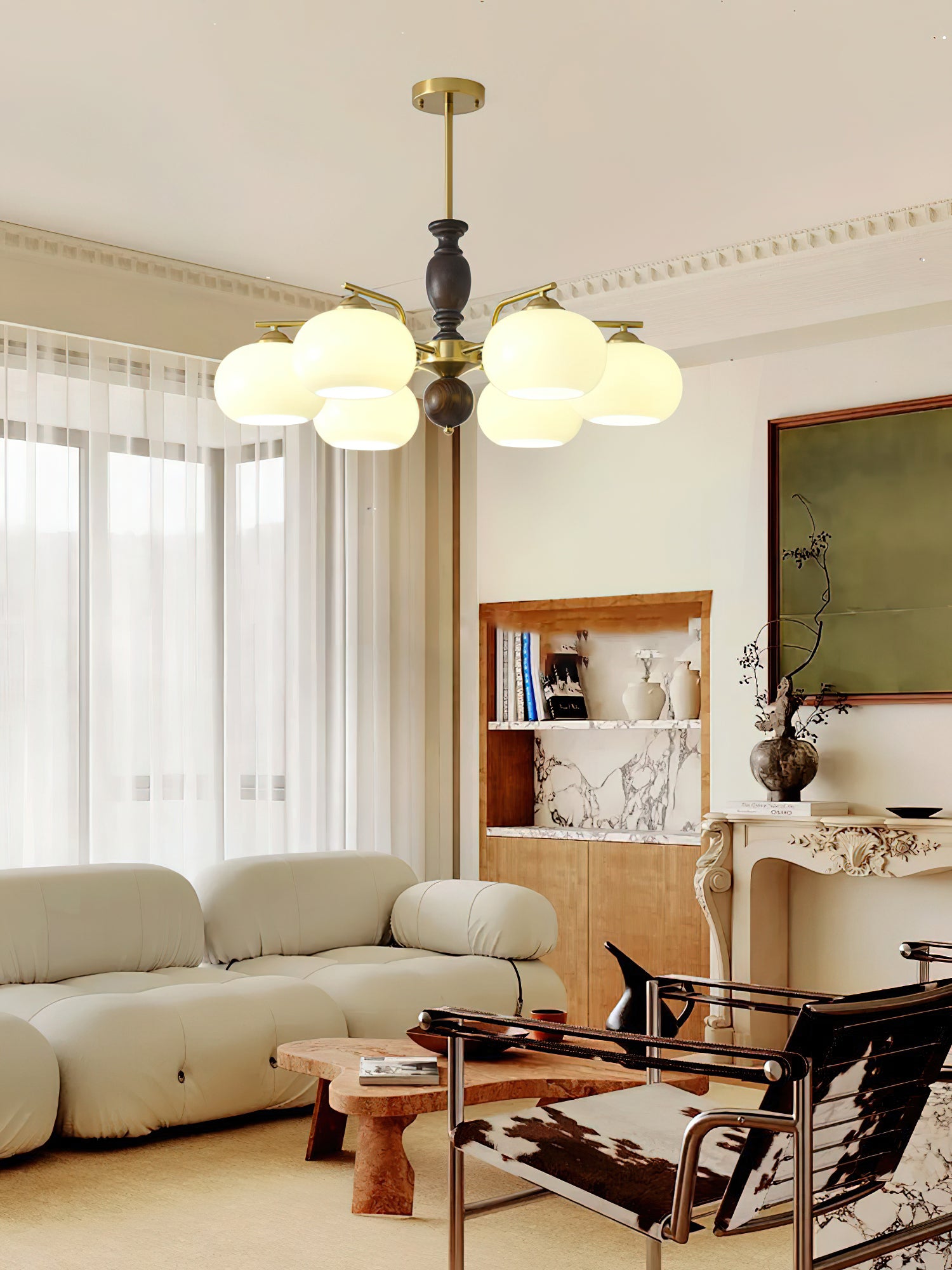 Walnut Beige Orb Chandelier - Cueteks