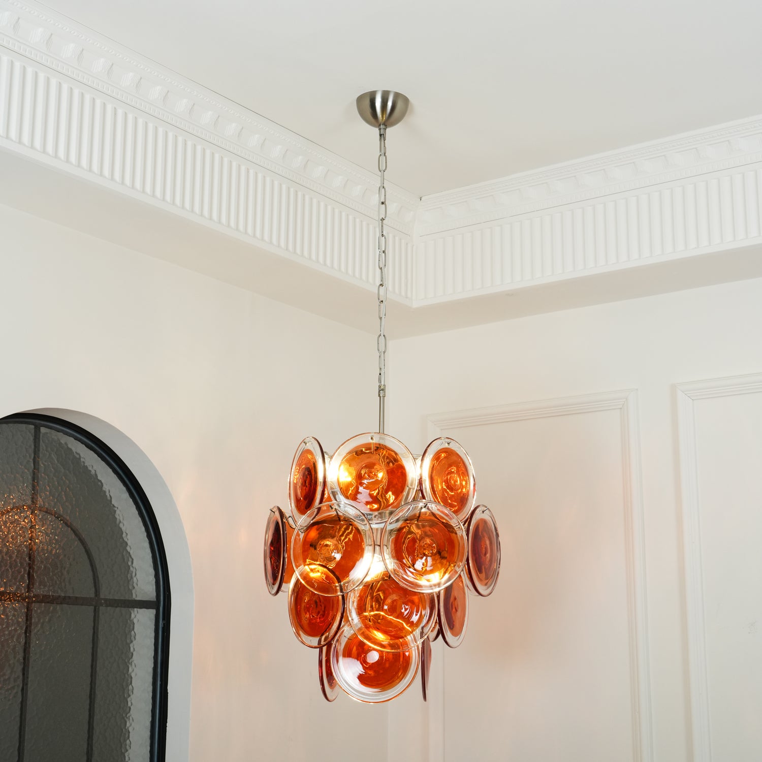 Murano Orange Disk Glass Chandelier - Cueteks
