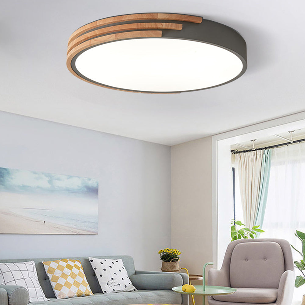 Round LED Dimmable Wood Ceiling Lamp - Cueteks
