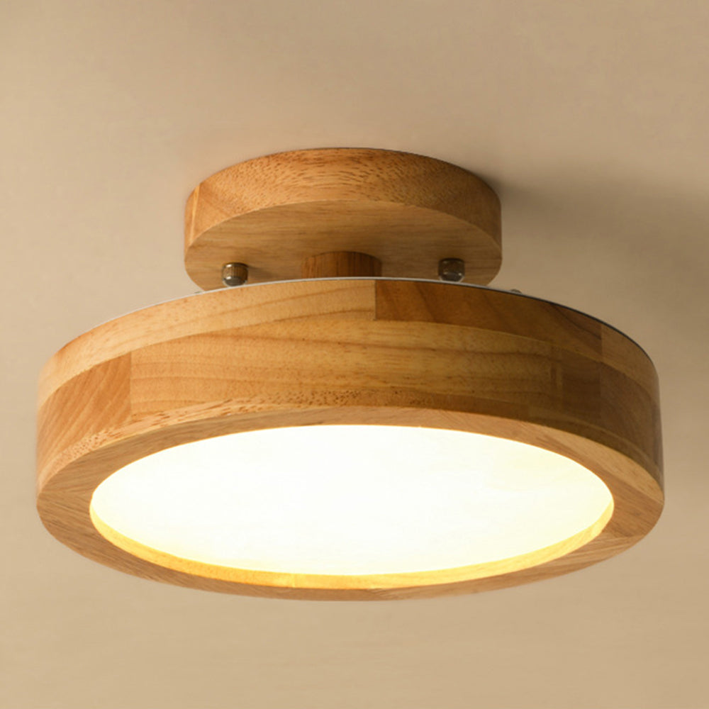 Contemporary Wood Round Flush Mount LED Ceiling Light - Cueteks