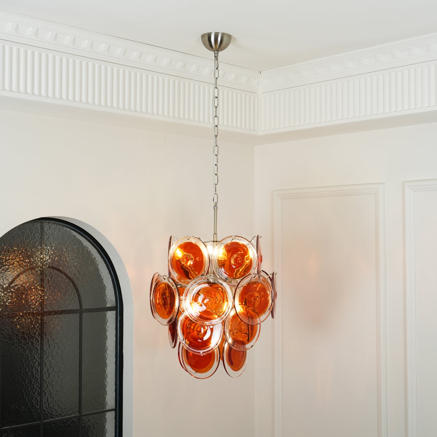 Murano Orange Disk Glass Chandelier - Cueteks