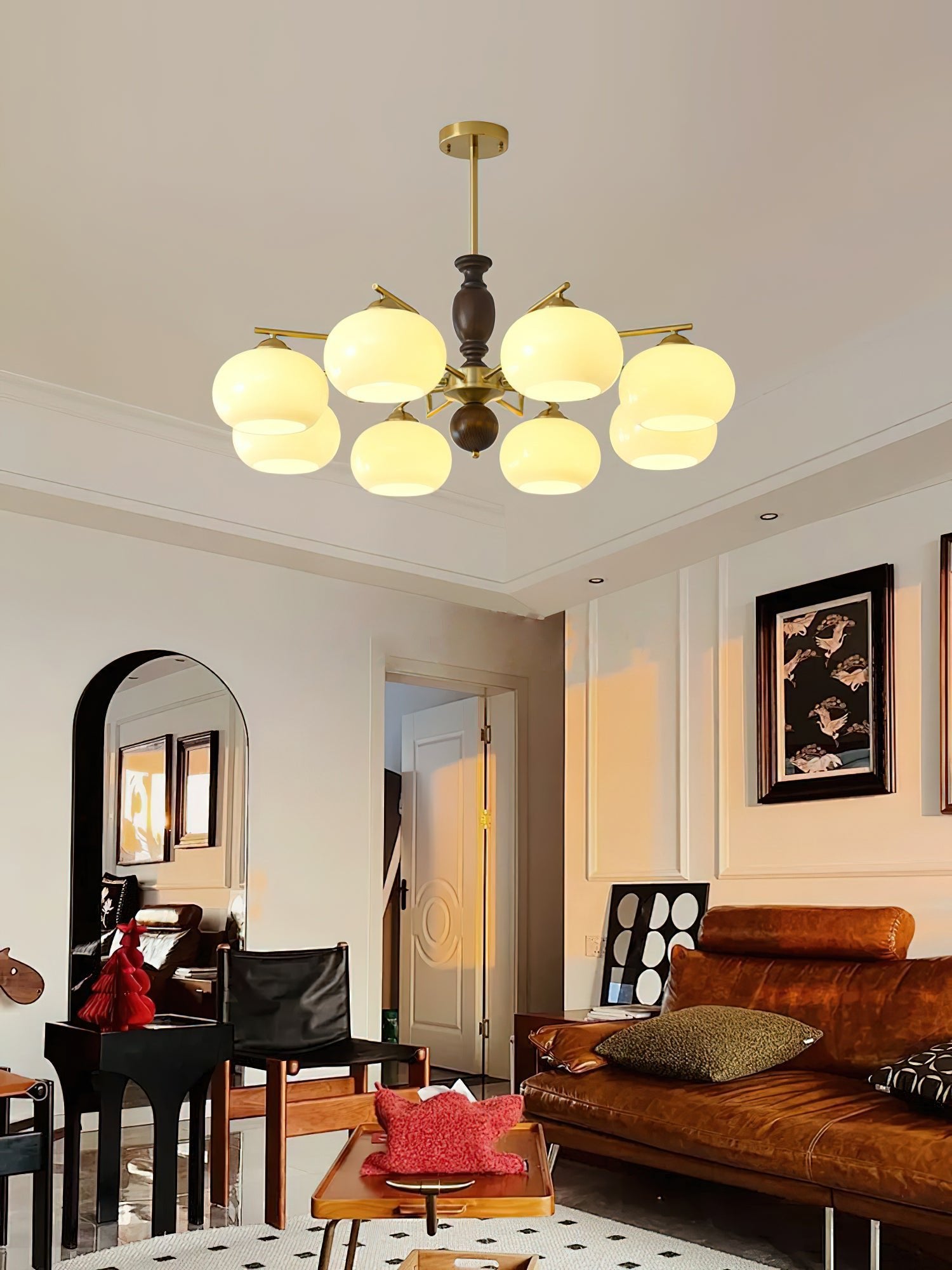 Walnut Beige Orb Chandelier - Cueteks
