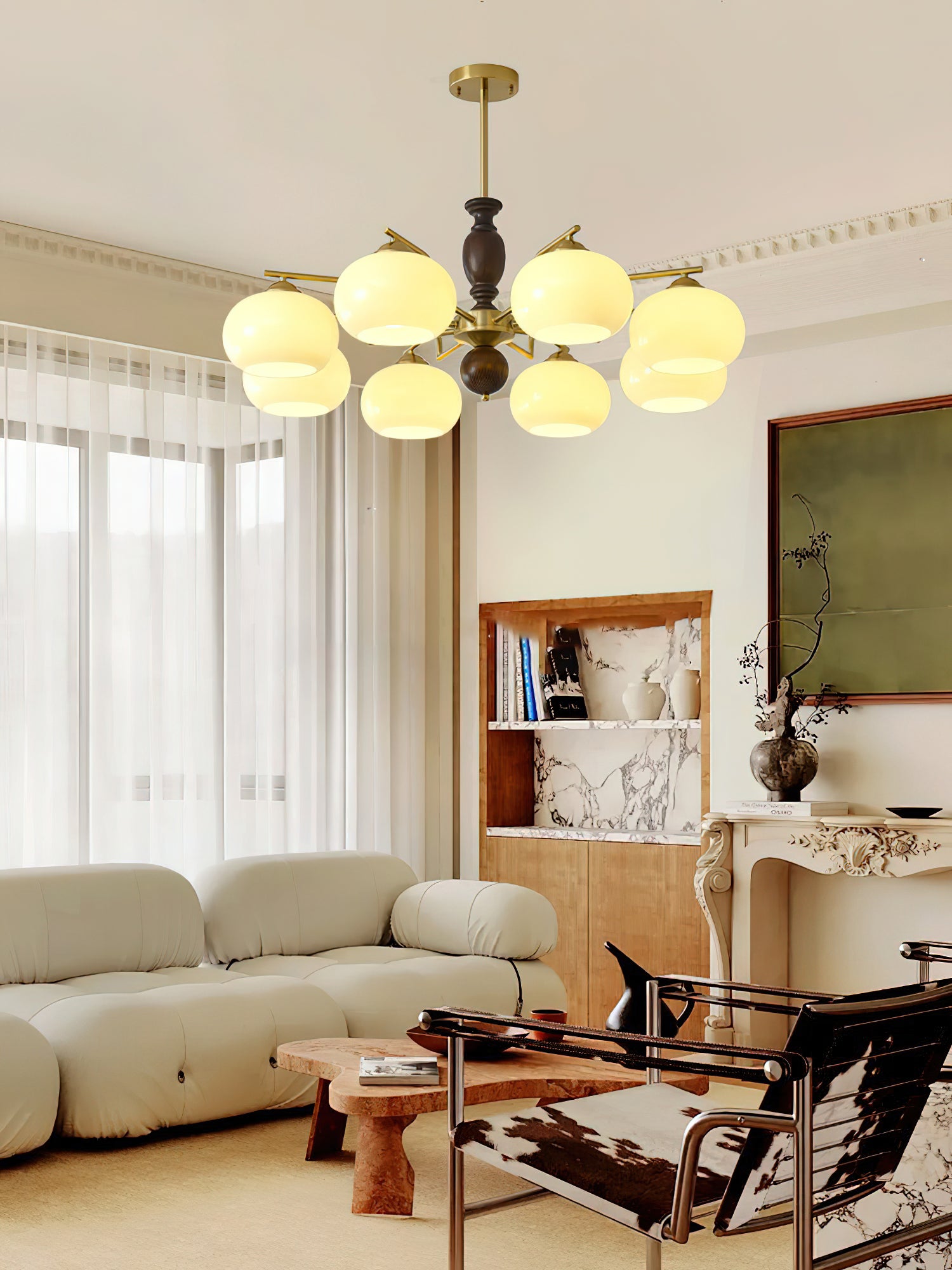 Walnut Beige Orb Chandelier - Cueteks
