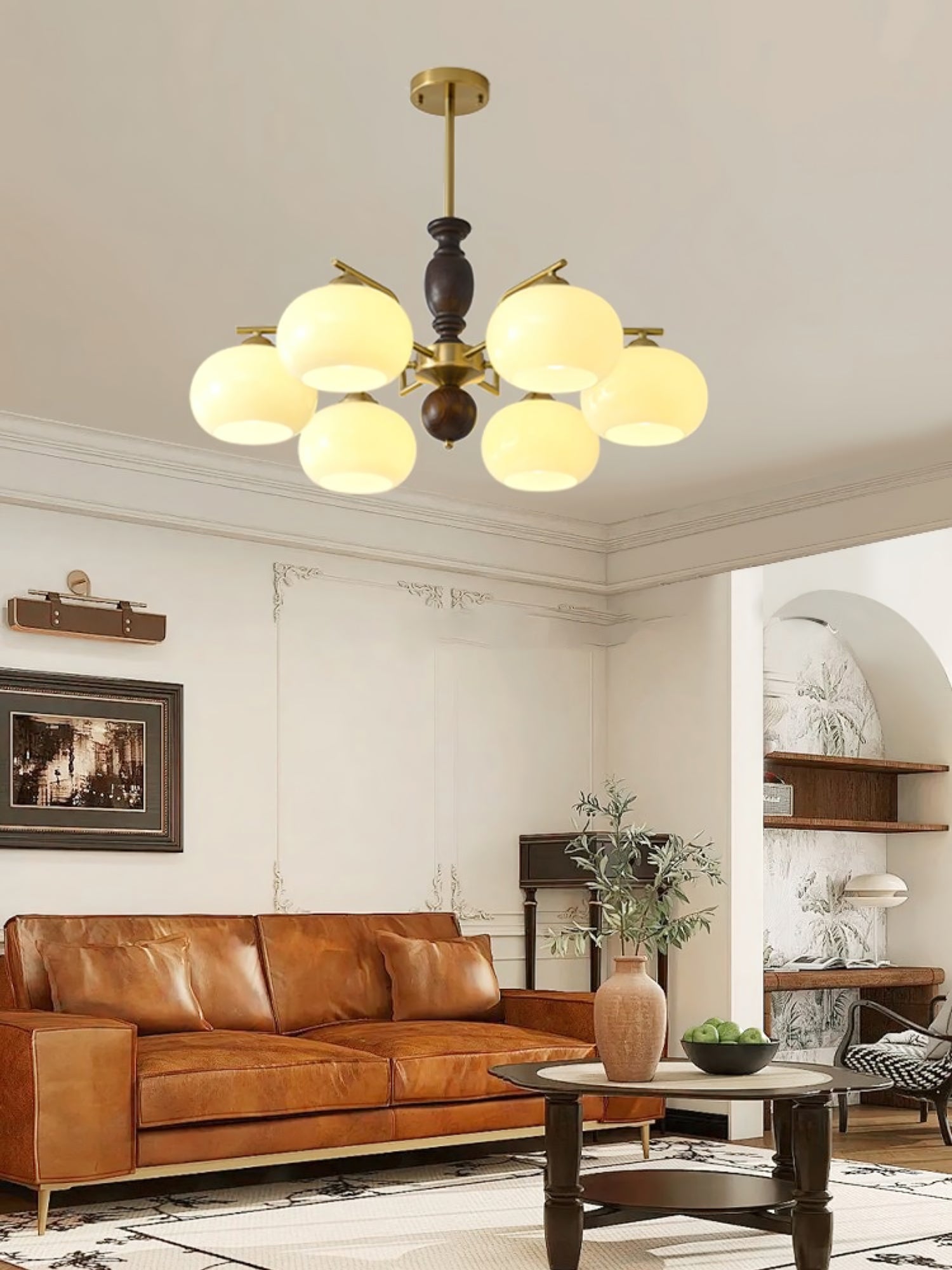 Walnut Beige Orb Chandelier - Cueteks
