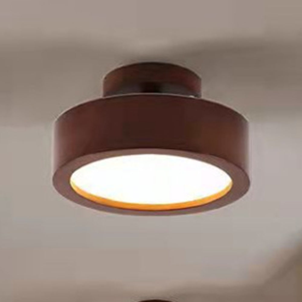 Contemporary Wood Round Flush Mount LED Ceiling Light - Cueteks