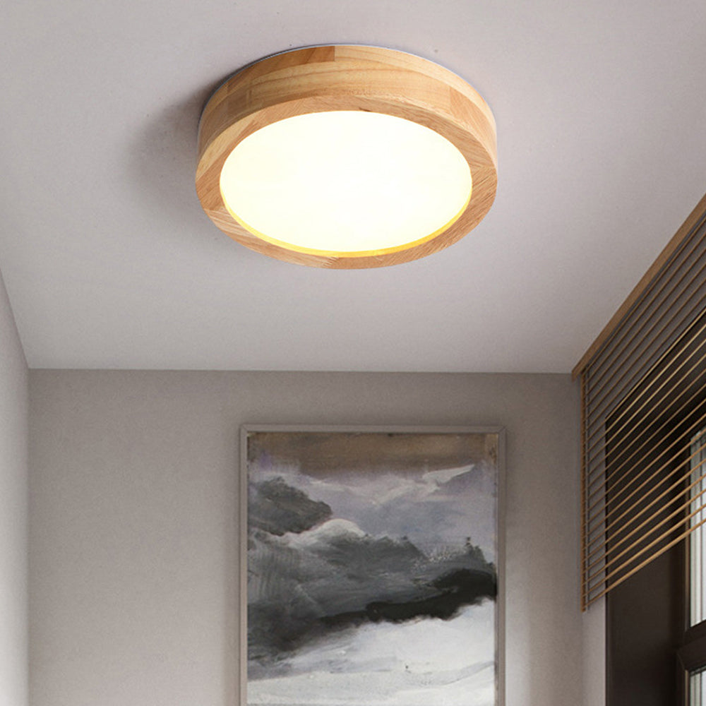 Contemporary Wood Round Flush Mount LED Ceiling Light - Cueteks