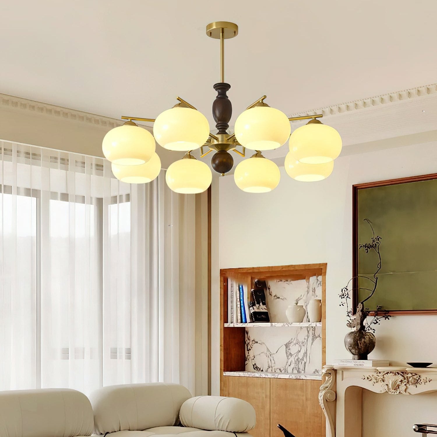 Walnut Beige Orb Chandelier - Cueteks