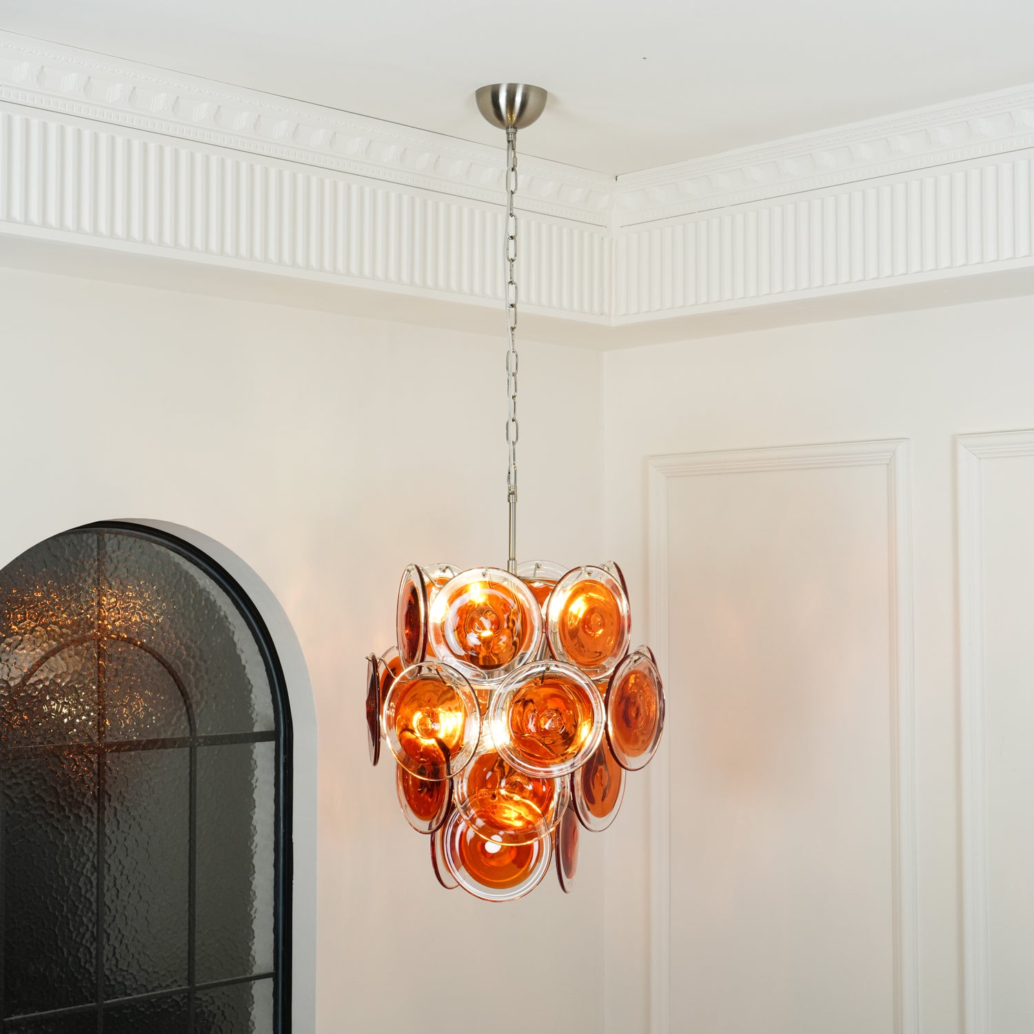 Murano Orange Disk Glass Chandelier - Cueteks