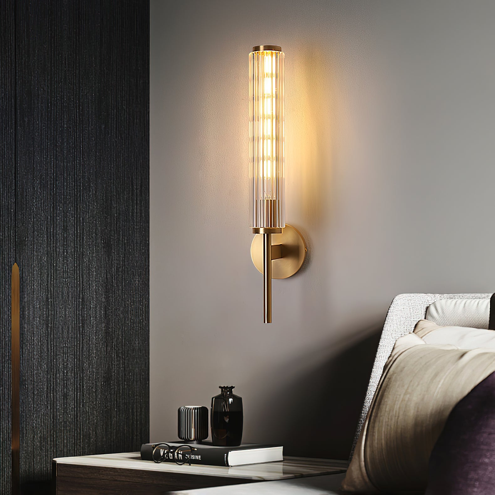 Glass Linear Brass Wall Light - Cueteks