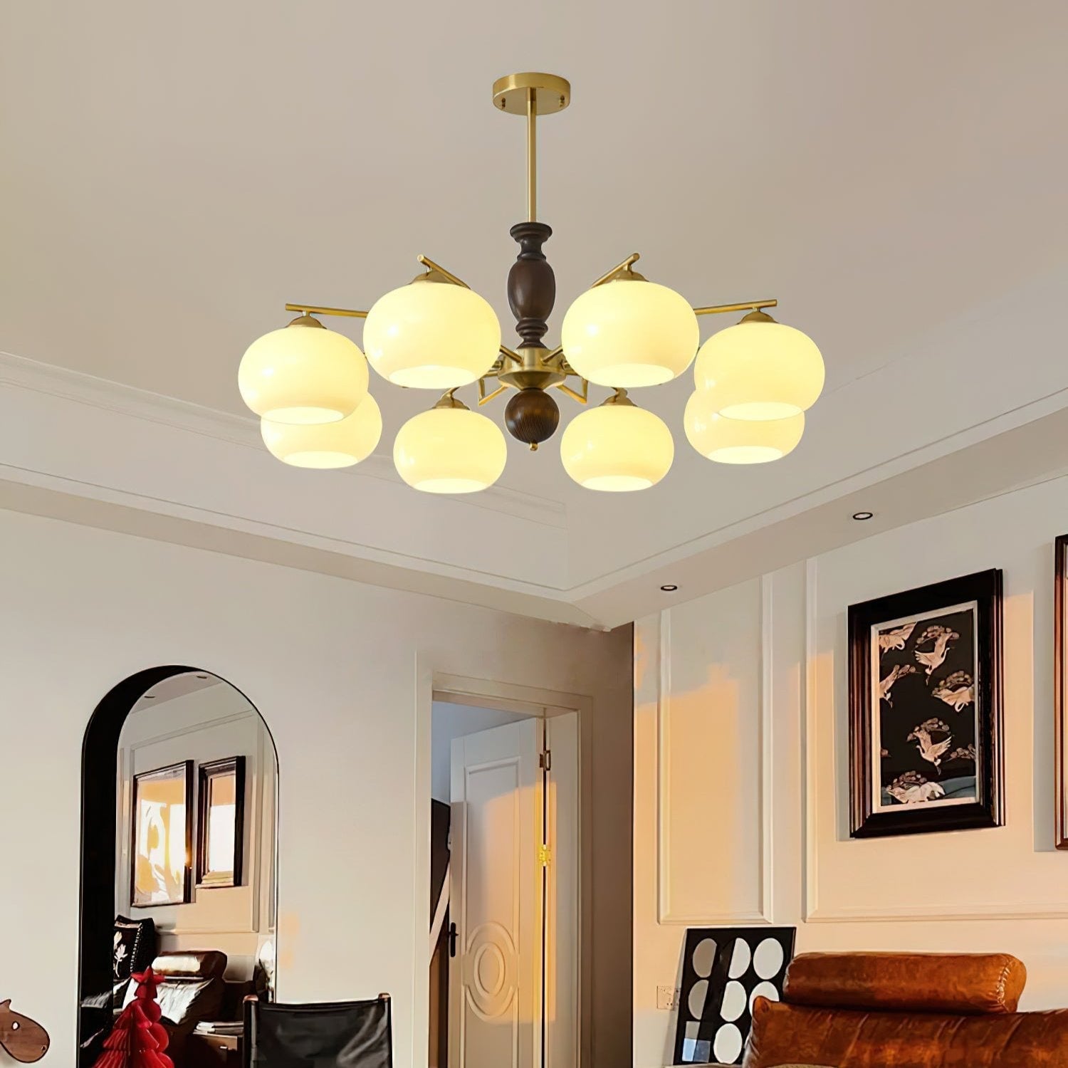 Walnut Beige Orb Chandelier - Cueteks