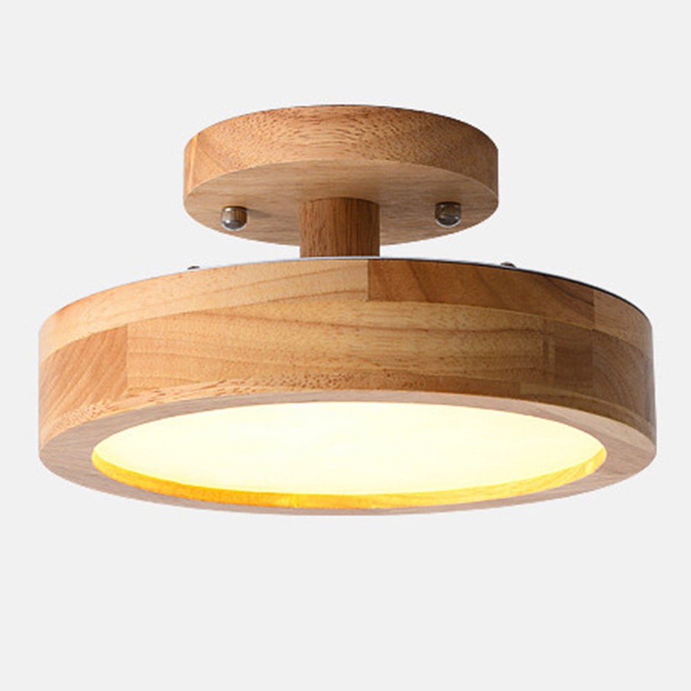 Contemporary Wood Round Flush Mount LED Ceiling Light - Cueteks