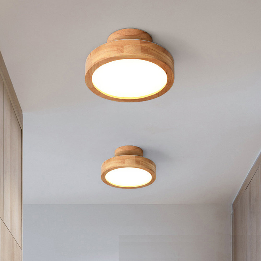 Contemporary Wood Round Flush Mount LED Ceiling Light - Cueteks