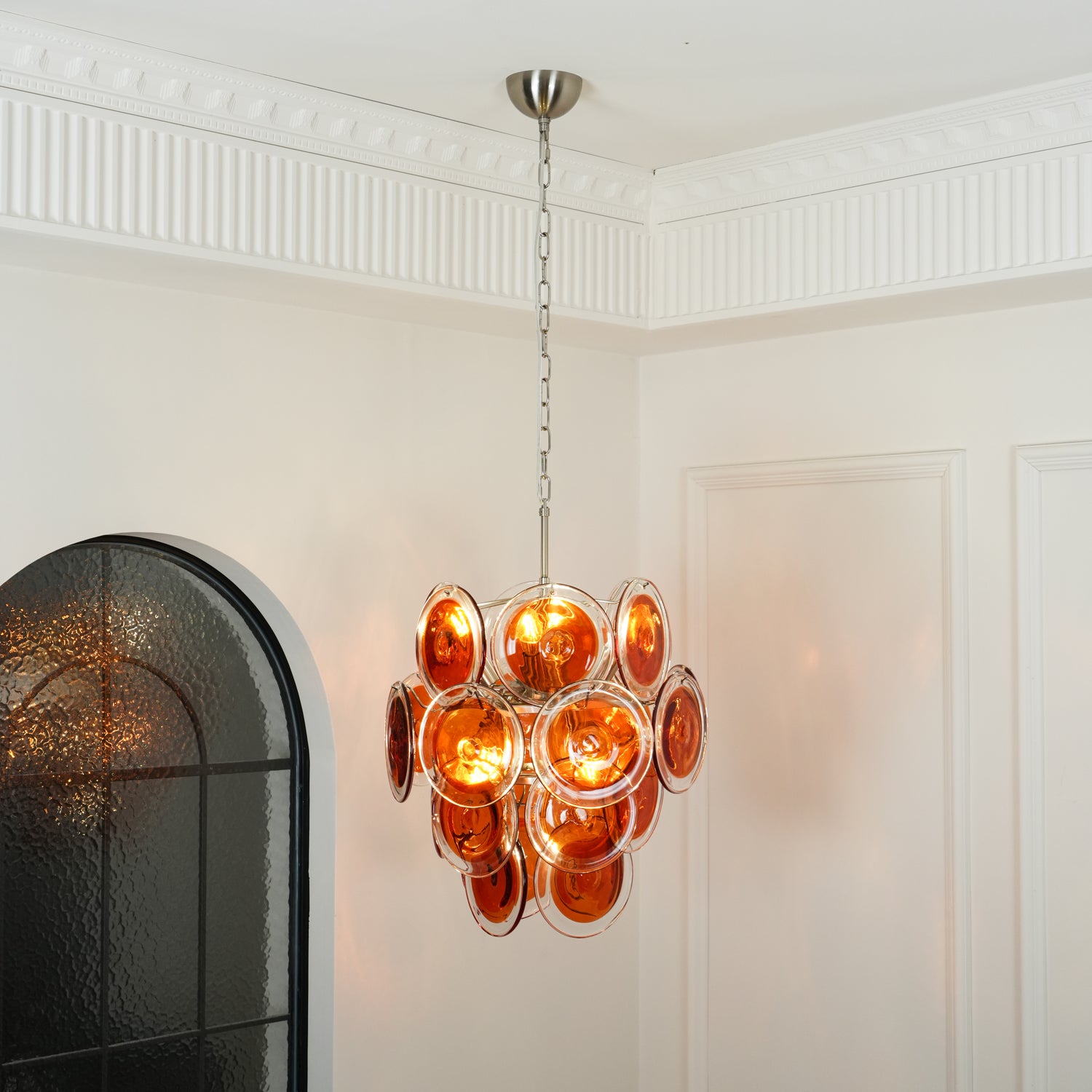 Murano Orange Disk Glass Chandelier - Cueteks