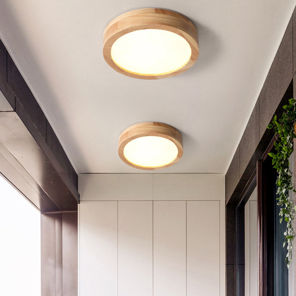 Contemporary Wood Round Flush Mount LED Ceiling Light - Cueteks