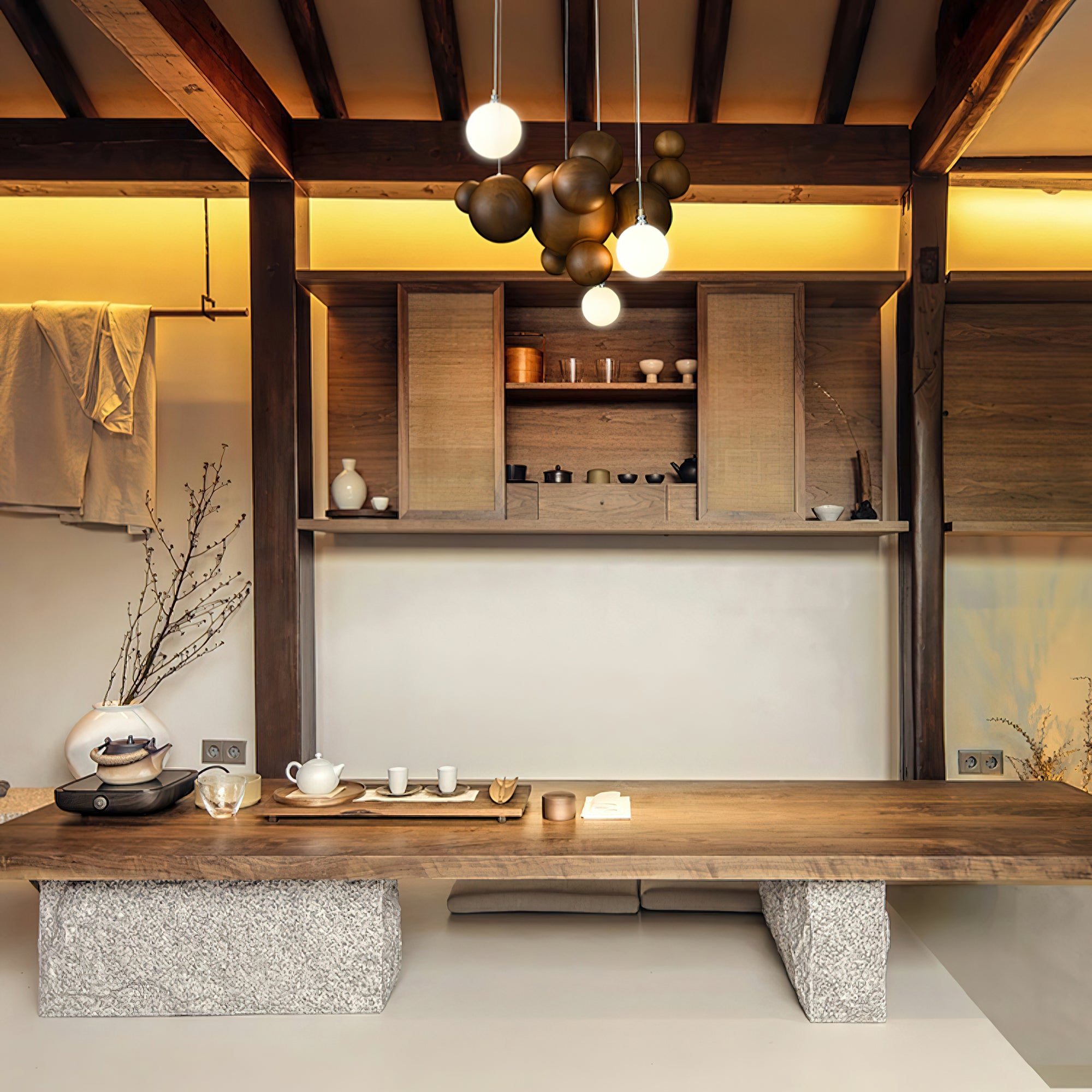 Bubble Wood Balls Chandelier - Cueteks