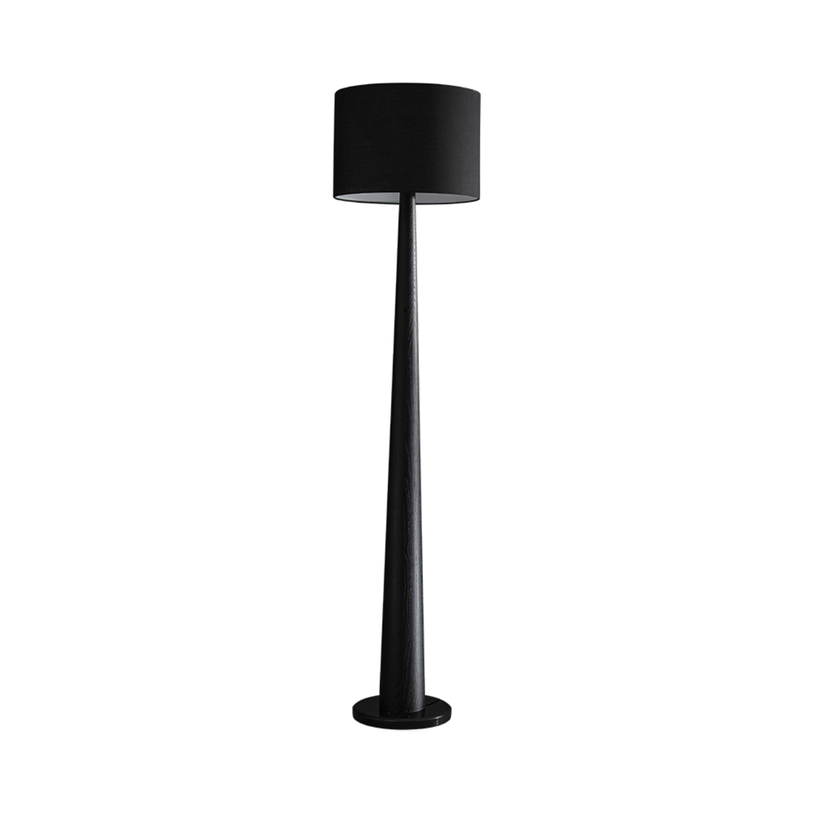 Zhanming Black floor lamp with black drum shade, tapered column and dark round base on white