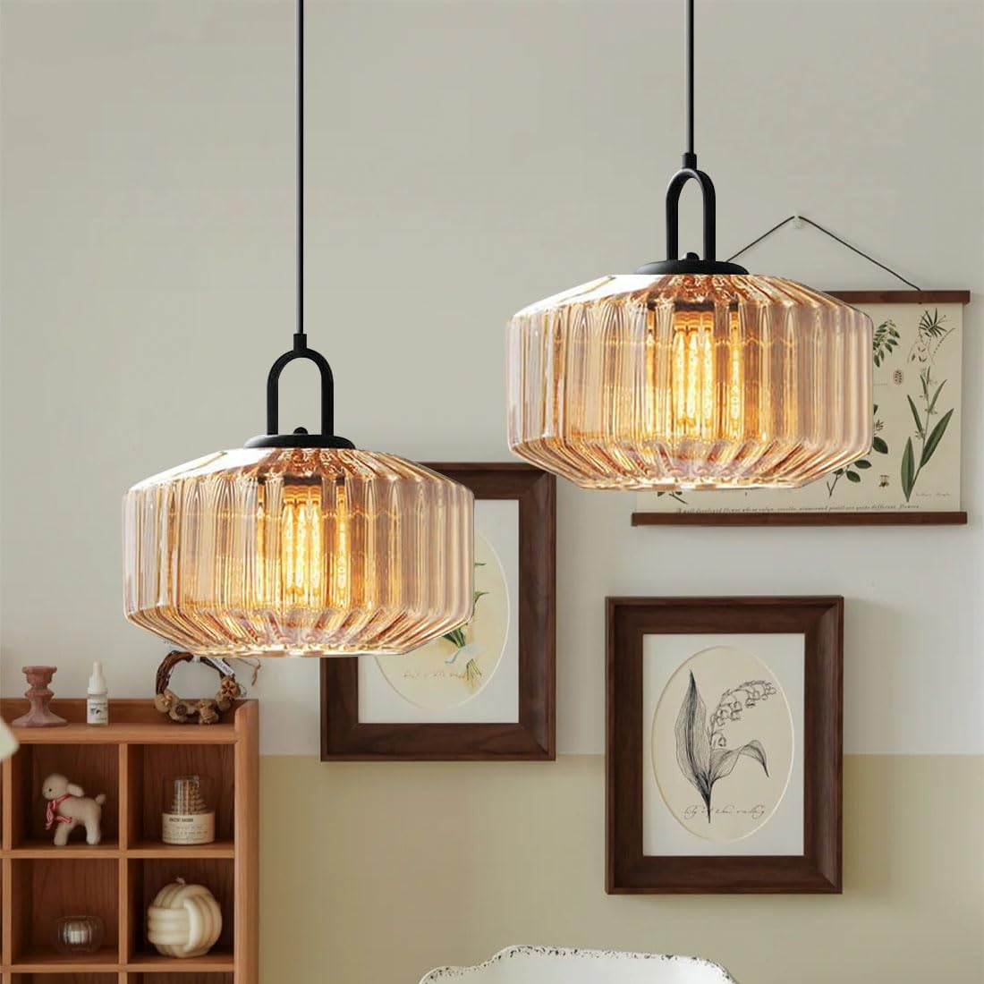 Mid Century Striped Glass Pendant Light - Cueteks