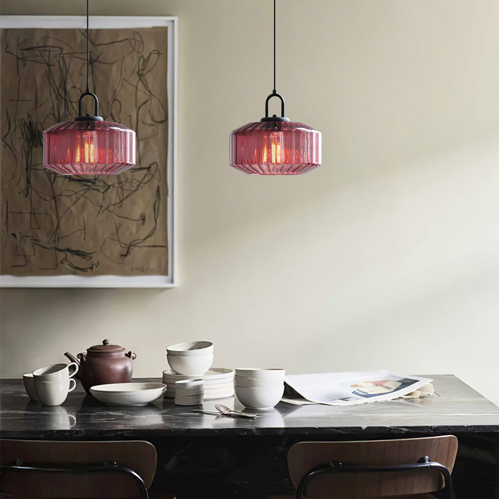 Mid Century Striped Glass Pendant Light - Cueteks