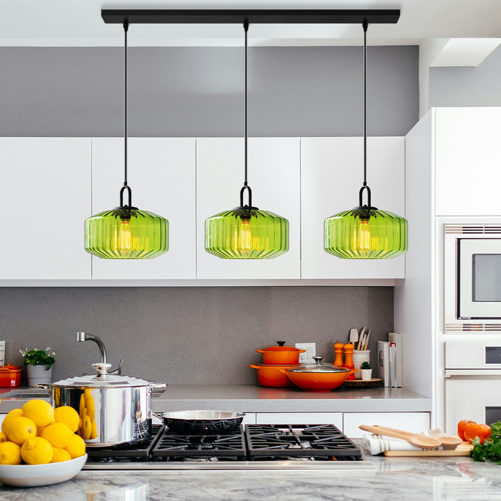 Mid Century Striped Glass Pendant Light - Cueteks
