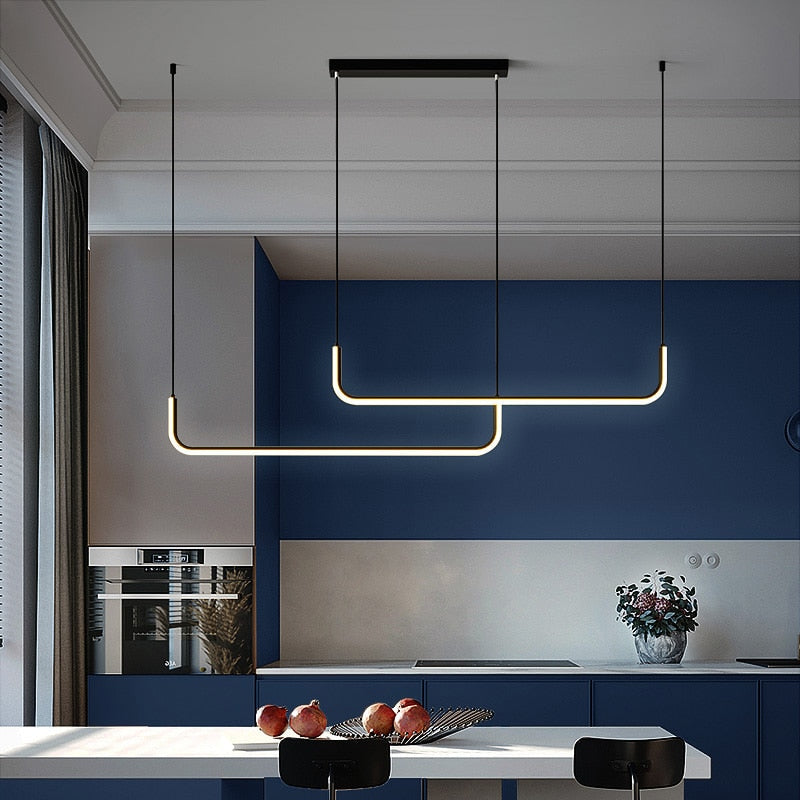 Edge Moderne Minimalistische LED Kronleuchter Pendelleuchte, Goldrahmen - Cueteks