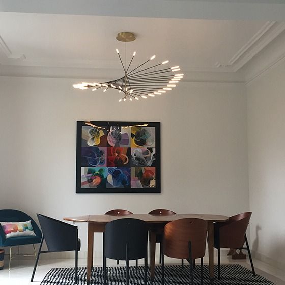 Lowry Modern Kronleuchter Rotierendes Feuerwerk, Schwarz/Gold, Wohnzimmer/Kunstgalerie - Cueteks