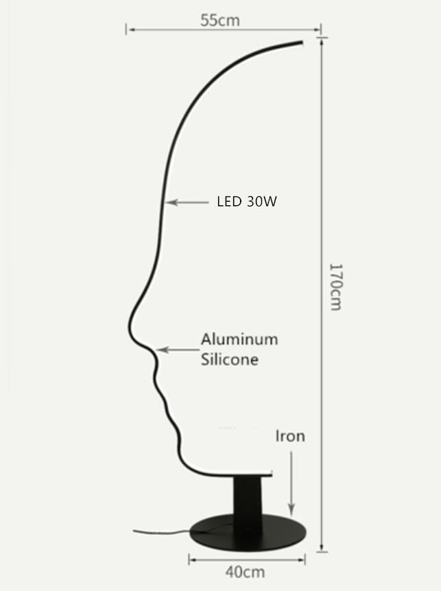 Postmoderne LED-Stehlampe mit menschlichem Gesicht, L170CM - Cueteks
