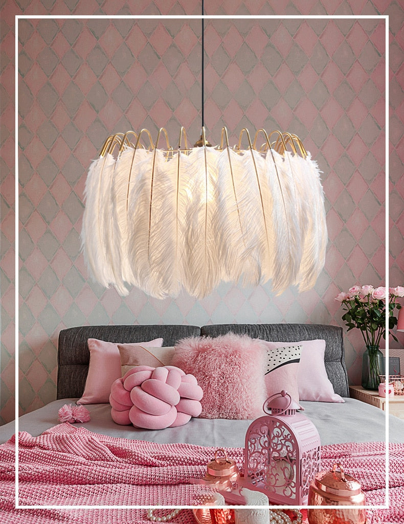 O'Moore Feder Moderne romantische Schlafzimmer-Pendelleuchten, Weiß - Cueteks