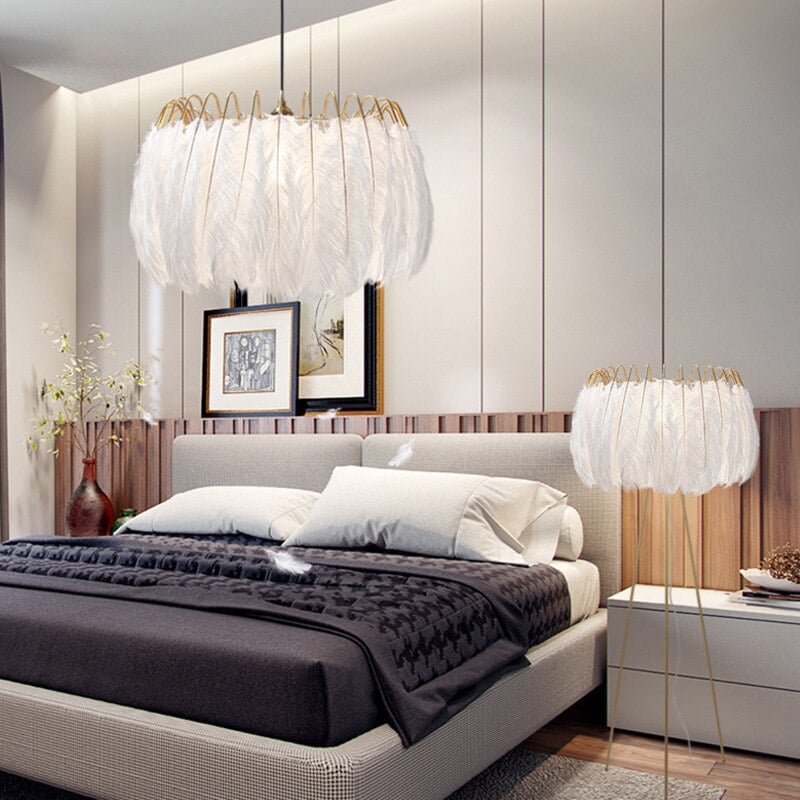 O'Moore Feder Moderne romantische Schlafzimmer-Pendelleuchten, Weiß - Cueteks