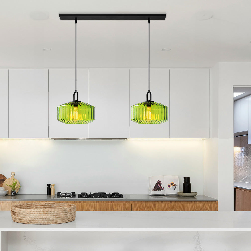Mid Century Striped Glass Pendant Light - Cueteks