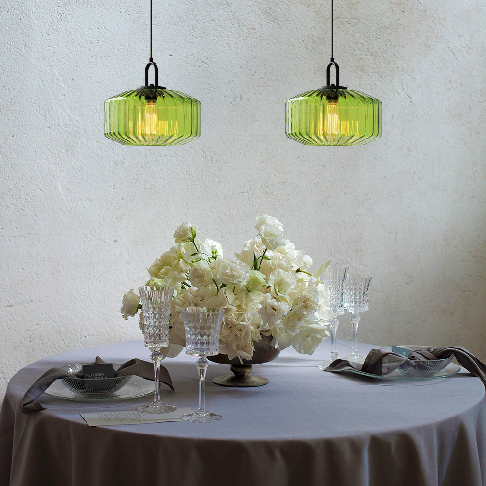 Mid Century Striped Glass Pendant Light - Cueteks
