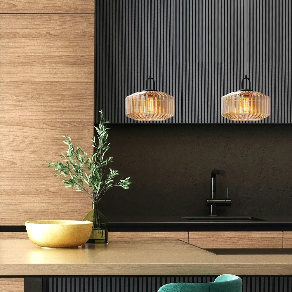 Mid Century Striped Glass Pendant Light - Cueteks