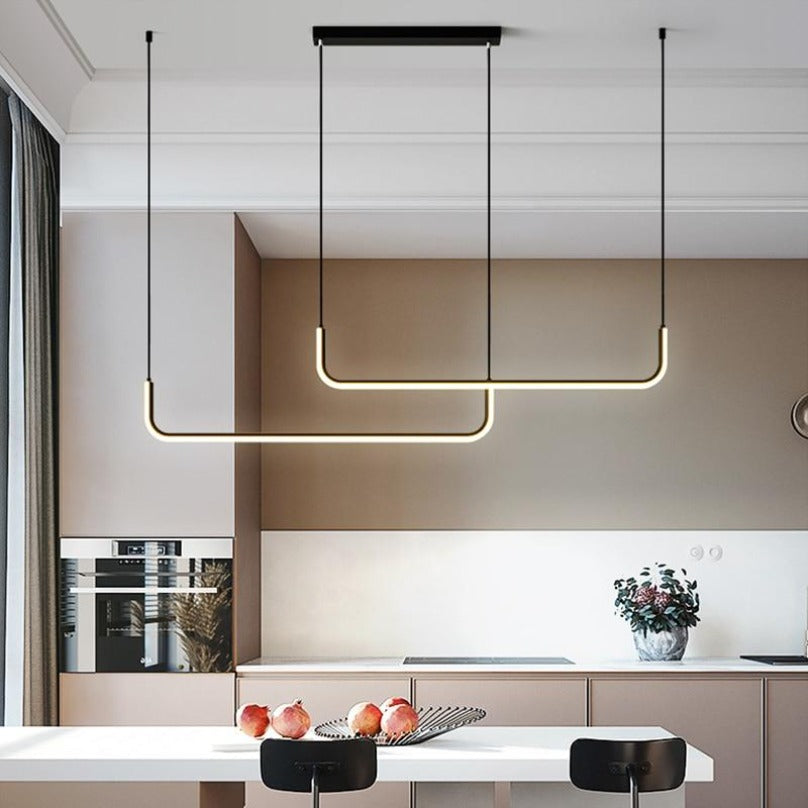 Edge Moderne Minimalistische LED Kronleuchter Pendelleuchte, Goldrahmen - Cueteks