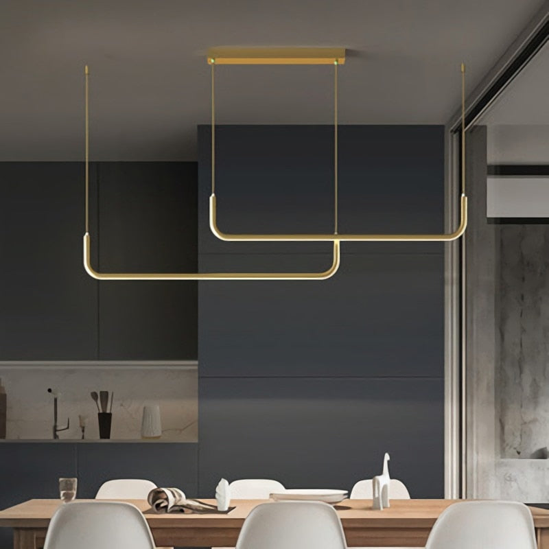 Edge Moderne Minimalistische LED Kronleuchter Pendelleuchte, Goldrahmen - Cueteks
