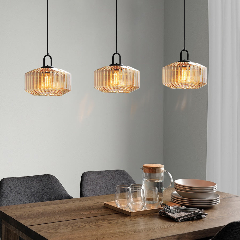 Mid Century Striped Glass Pendant Light - Cueteks