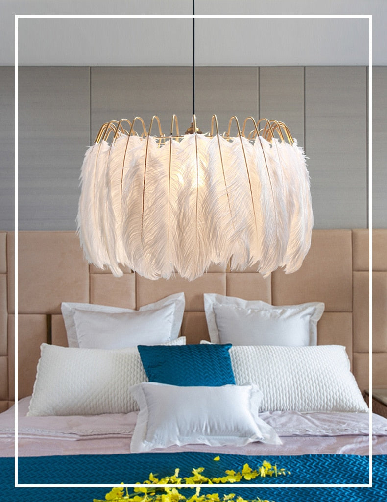 O'Moore Feder Moderne romantische Schlafzimmer-Pendelleuchten, Weiß - Cueteks