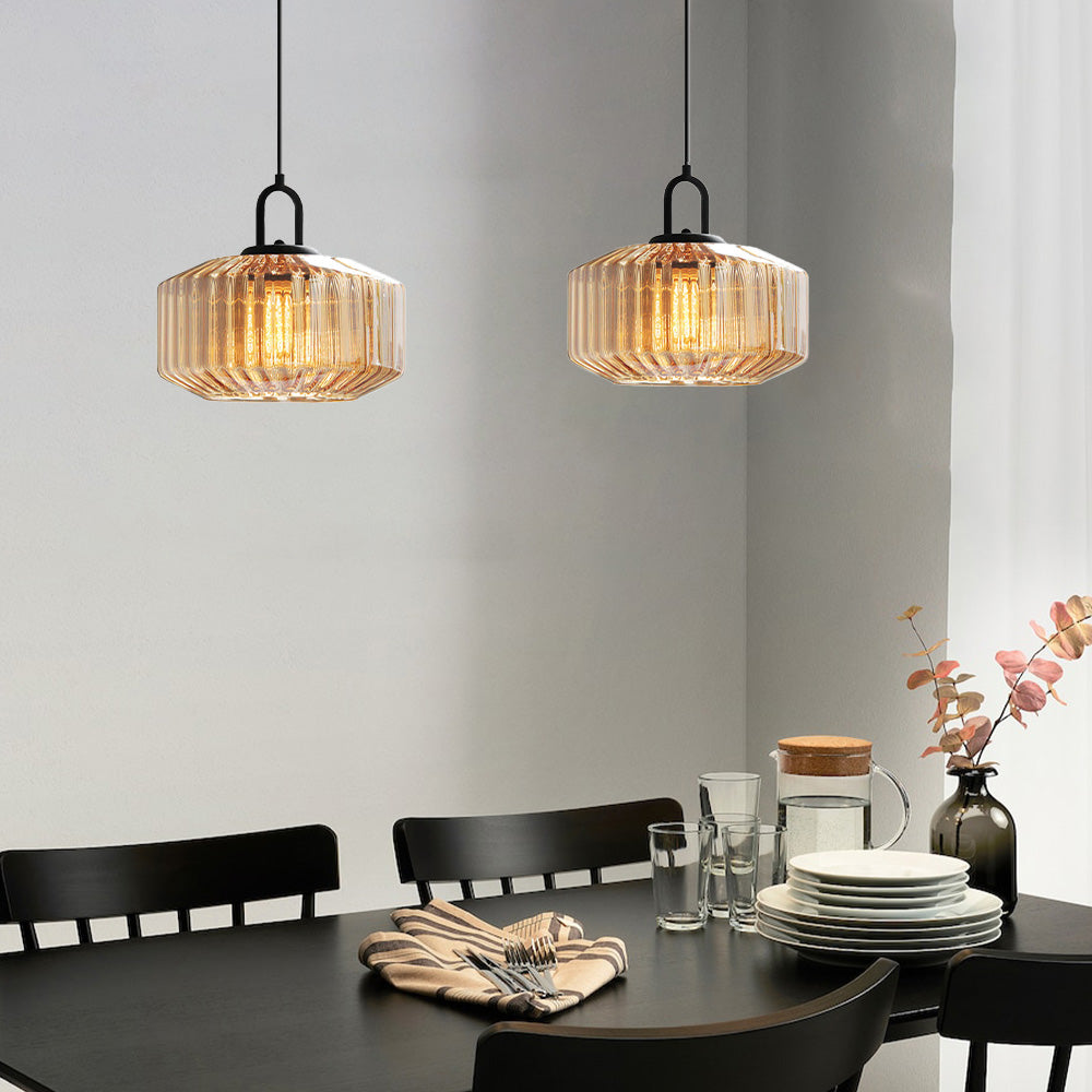 Mid Century Striped Glass Pendant Light - Cueteks
