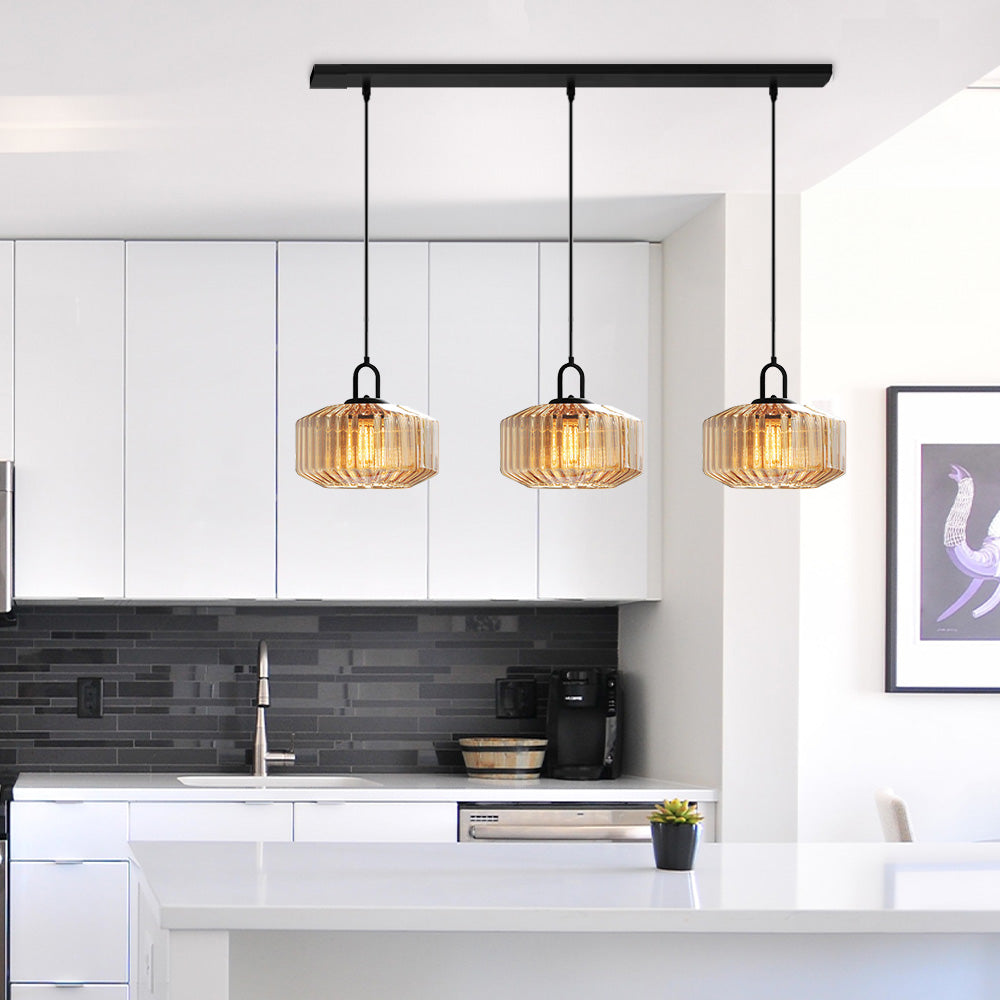 Mid Century Striped Glass Pendant Light - Cueteks
