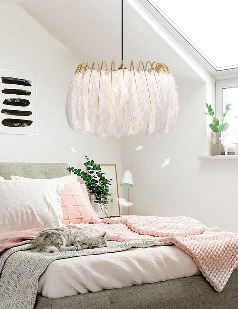 O'Moore Feder Moderne romantische Schlafzimmer-Pendelleuchten, Weiß - Cueteks