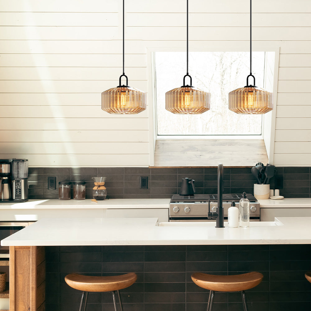 Mid Century Striped Glass Pendant Light - Cueteks