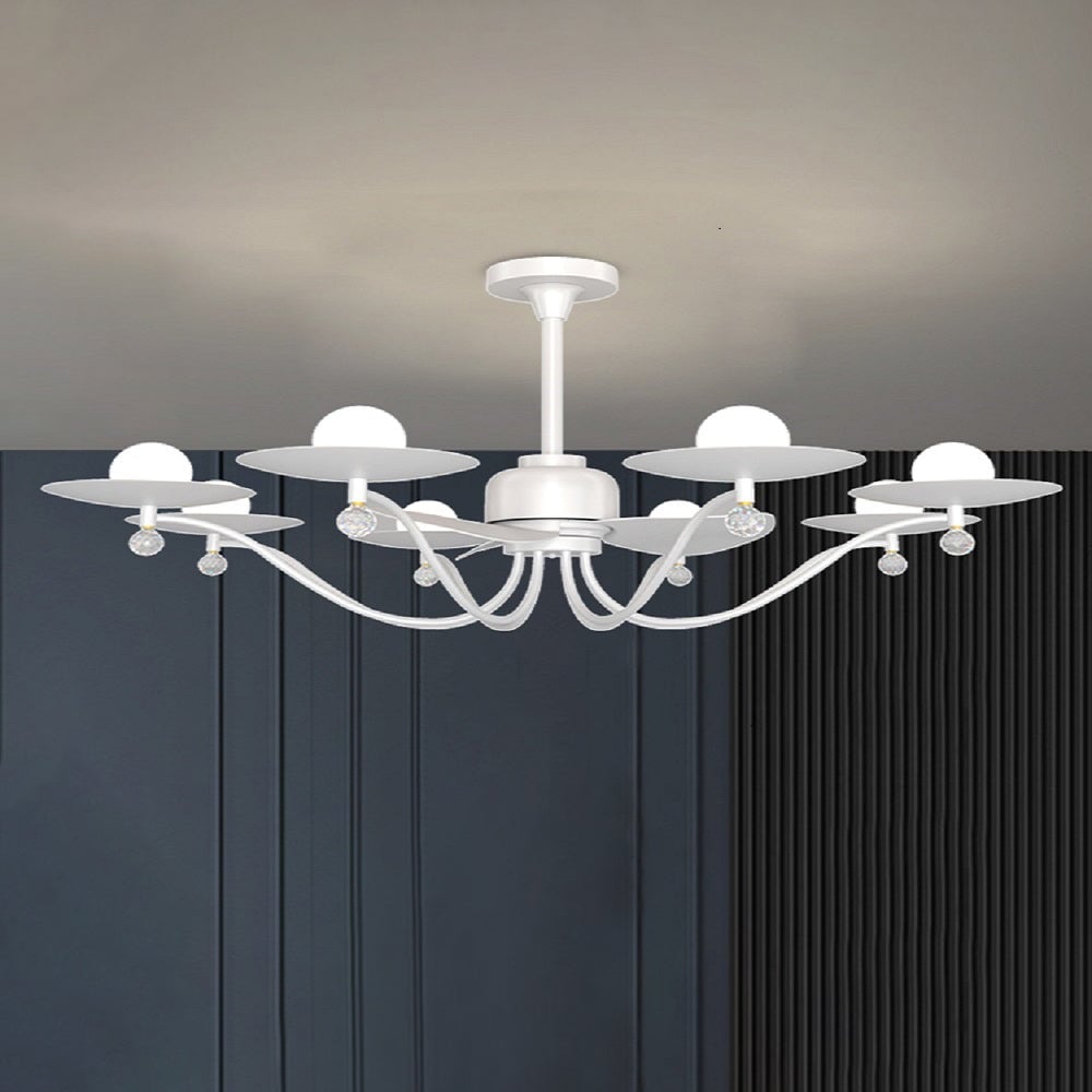 Carins ceiling fan light against a dark paneled wall