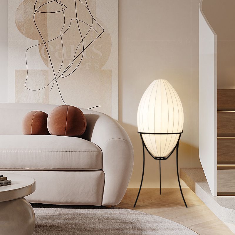 Renée Eiförmige Künstliche Stehleuchte, Textil & Metall, 95CM Lang - Cueteks
