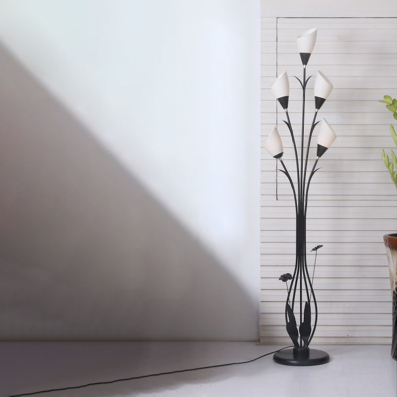 Bella Schwarze Stehleuchte in Form von Blütenzweigen, 6-flammig, 168CM Lang - Cueteks