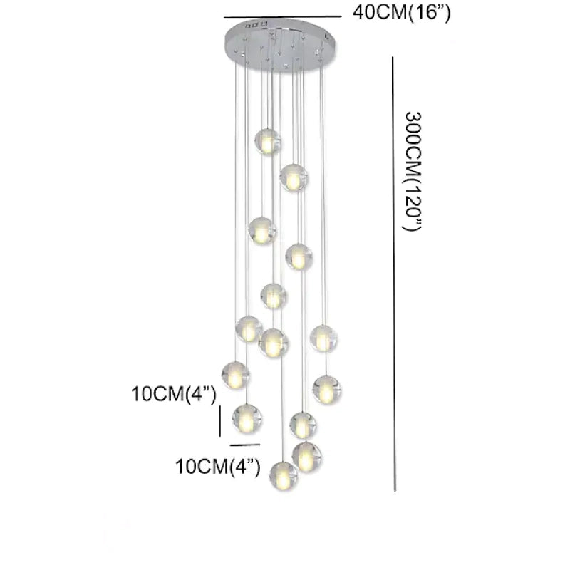 Dimension drawing of the Hailie chandelier suspension and globes