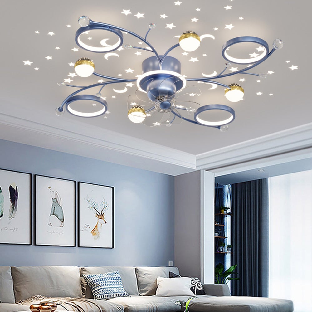 Madina Deckenventilator mit Beleuchtung Blau & Schwarz, 6/8/10-flammig, ∅80/120CM - Cueteks