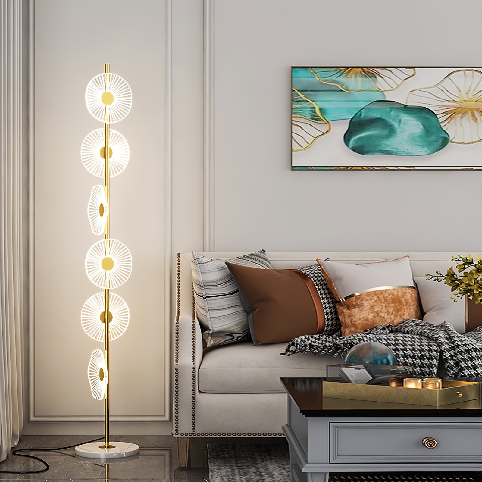 Carins Stehlampe, 6-flammig, Marmor & Acryl, 150CM Lang - Cueteks
