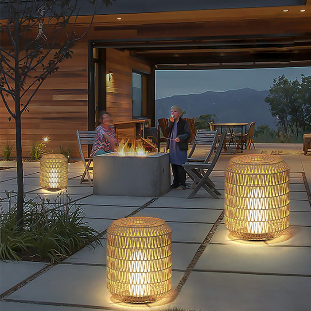 Ritta Außenstehleuchte Bauernhof, Metall & Rattan, ∅28/41/52CM - Cueteks